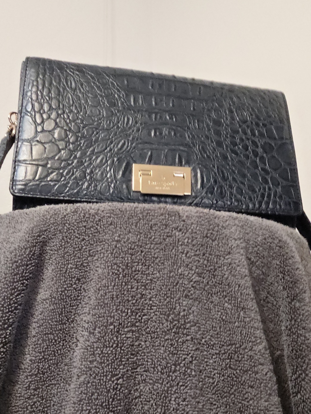 kate spade Black Croc-Embossed Leather Crossbody with Gold Plaque
